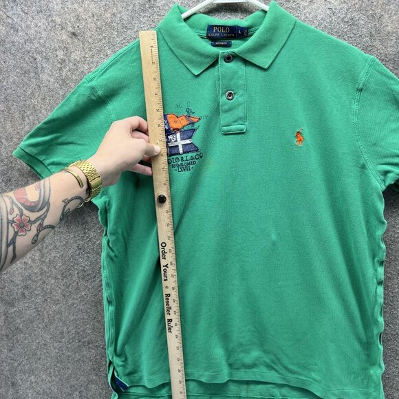 Polo Ralph Lauren Polo Shirt Mens Large Green Custom Flag Equestrian Embroidered - Picture 5 of 12